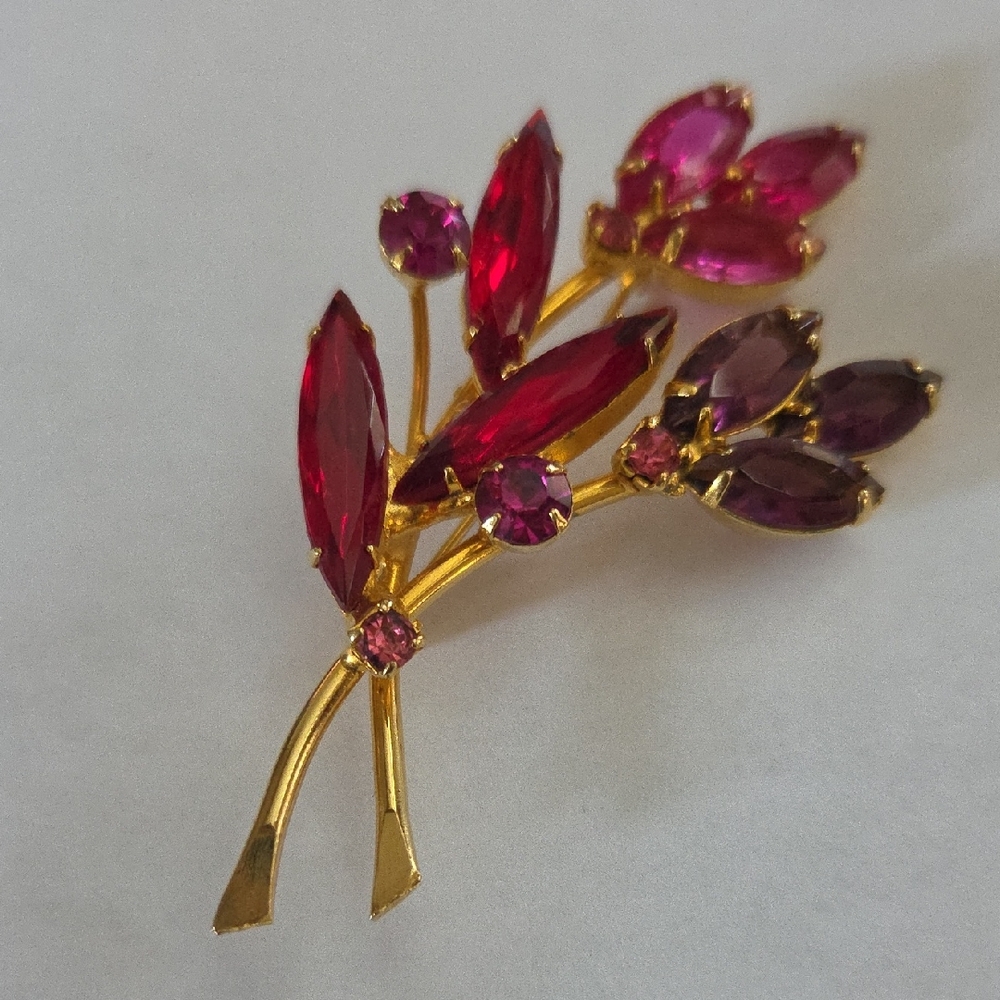 Flower Bouquet Marquise And Navette Rhinestones Brooch Vintage